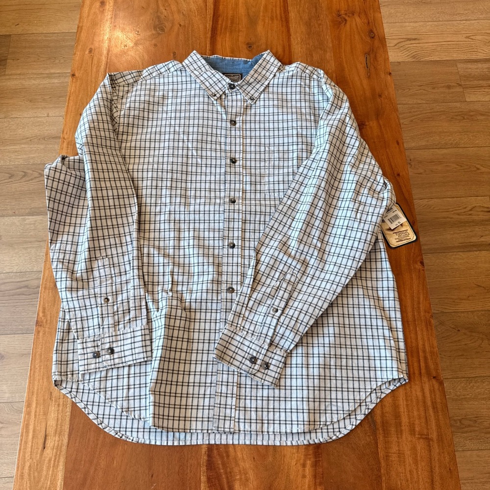CE Schmidt Men's Brown/Cream Plaid Long Sleeve Button Up Shirt Size XL NWT‎